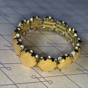 Like New Gold Stretch Bracelet Squared FAUX Peach & CZ Sparkly Stones